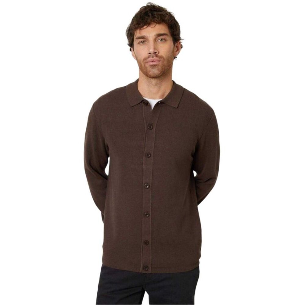 Threadbare Mens Knitted Regular Button-Down Shirt / Java Brown